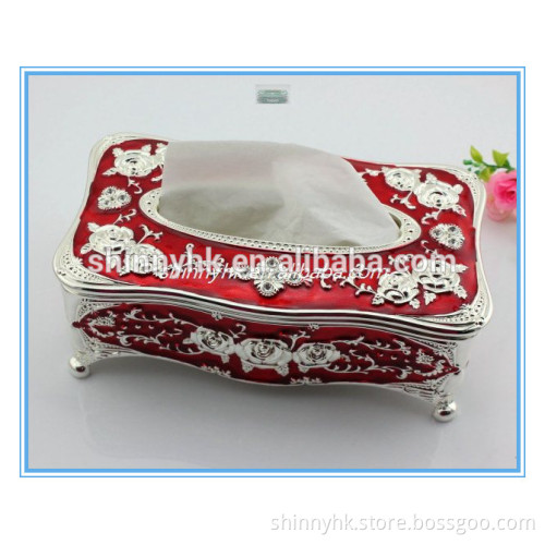 New desigh enamel metal rectangle tissue paper box holder craft red colour